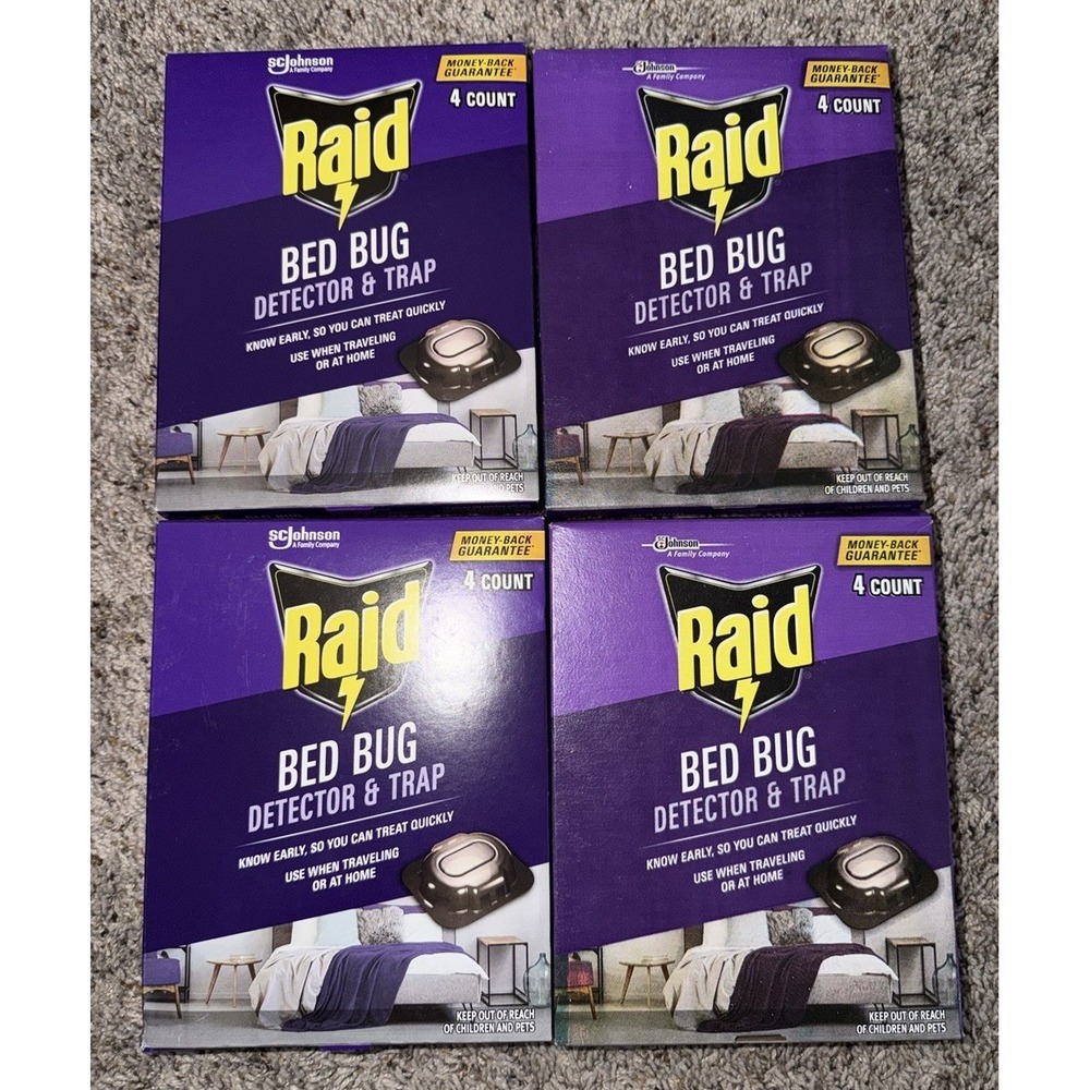 Lot of 4 Raid Bed Bug Detector and Trap for Indoor Use, 4 Count‎ Each